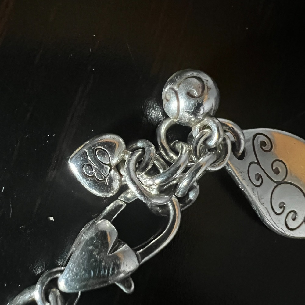 Brighton Contempo Silver Gold Swirl Link Bracelet Heart Charm Mixed Metal - Picture 5 of 6